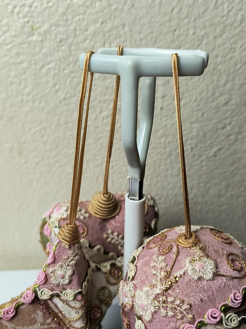 Decorative Pink and Gold Holiday Ornament Trio - Star, Heart & Ball